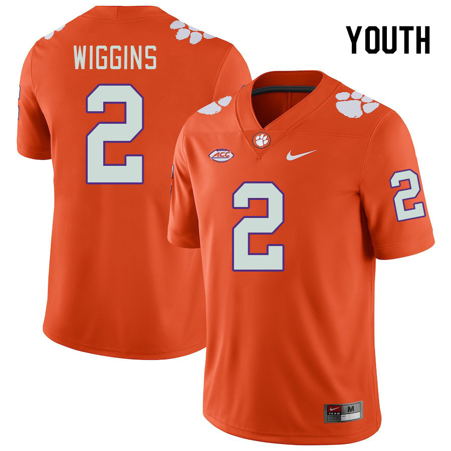 Youth Clemson Tigers Nate Wiggins #2 College Orange NCAA Authentic Football Stitched Jersey 23RP30LB